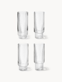 Set di 4 bicchieri da long drink in vetro soffiato con scanalatura in rilievo Ripple, 300 ml