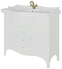 Mobile bagno a terra 115 cm bianco decape con lavabo specchio e lampade Romantica