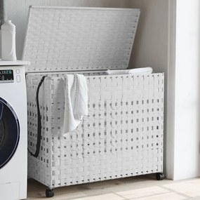 Cesto Portabiancheria Con Ruote Bianco 66x35x60 Cm Rattan /