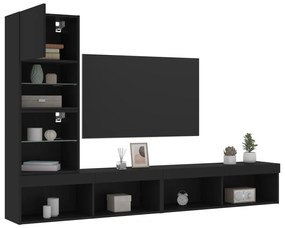 Mobili tv a muro con led 4pz neri in legno multistrato