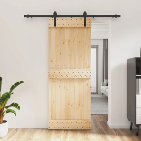Porta Scorrevole Con Set Hardware 80x210 Cm Legno Massello Pino /