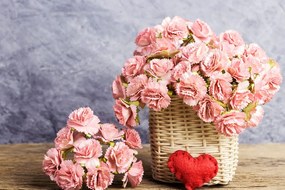 Quadro su tela – Bouquet di garofani rosa in cesto
