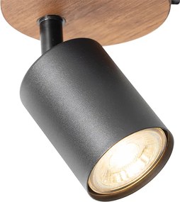 Faretto industriale nero con legno inclinabile - Jeana