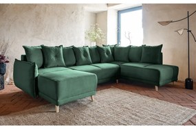 Divano letto angolare in velluto a coste verde (angolo destro a forma di U) Lazy Lukka - Miuform