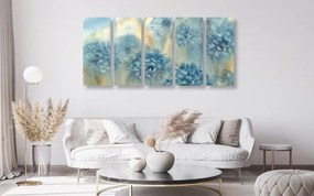 Quadri 5 pezzi – Dente di leone blu in versione acquerello