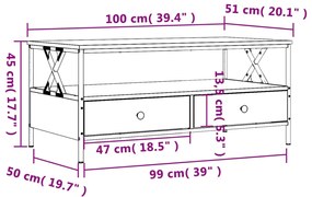 Tavolino Salotto Rovere Marrone 100x51x45cm Legno Multistrato