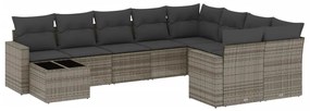 Set divano da giardino 10 pz con cuscini grigio in polyrattan