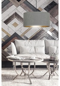 Sospensione 1 Luce Ganesha In Acciaio Nero E Paralume In Tessuto Grigio
