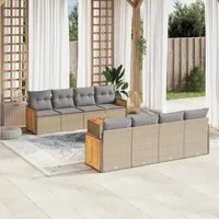 Set Divano da Giardino 9 pz con Cuscini Beige in Polyrattan 3259903