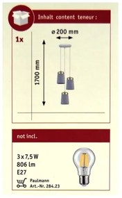 Paulmann 79627 - Lampadario a sospensione con filo NORELL 3xE27/20W/230V