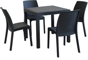 CALIGOLA - set tavolo in resina effetto rattan cm 80 x 80 x 74 h con 4 sedie Alma