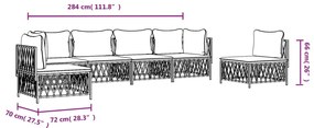 Set Salotto da Giardino 6 pz con Cuscini in Acciaio Bianco