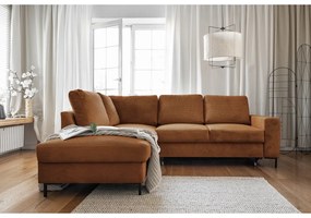 Divano letto angolare in velluto a coste arancione (angolo sinistro) Lofty Lilly - Miuform