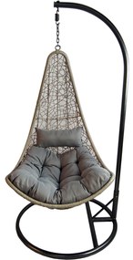 Sedia Sospesa Poltrona Dondolo da Giardino con Cuscini, in Rattan e Acciaio - Grigio cm 95x195