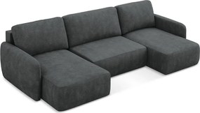 Divano angolare grigio scuro allungabile/con contenitore (a U) con rivestimento in ciniglia Lilo – Makamii