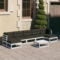 Set Divani da Giardino 8 pz con Cuscini Massello di Pino Bianco 3077130