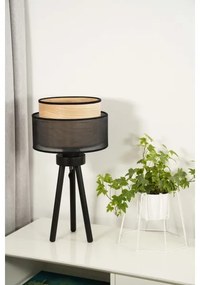Duolla - Lampada da tavolo WOOD BOHO 1xE27/15W/230V diametro 25 cm nero/beige