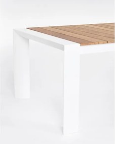 Tavolo Da Esterno In Alluminio Piano In Teak Allungabile 110x253/384 Cm Cameron Bianco Bizzotto