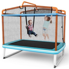 Costway Trampolino per bambini con rete di protezione altalena barra orizzontale, Trampolino da esterno 190x124x222cm 2 Colori