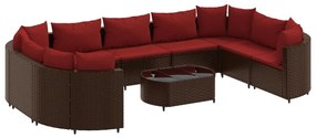 Set divani da giardino 10pz con cuscini in polyrattan marrone