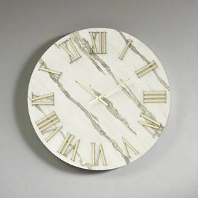 Orologio rotondo D60 cm RYAN in legno rivestito con parato e dettagli Oro