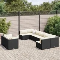 Set Divani da Giardino 9 pz con Cuscini Nero in Polyrattan 3308296