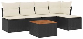 Set divano da giardino 6 pz con cuscini nero in polyrattan