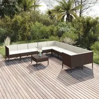 Set Divani da Giardino 11 pz con Cuscini in Polyrattan Marrone 3094495