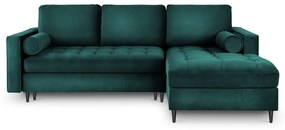 Divano letto angolare in velluto verde petrolio, angolo destro Santo - Milo Casa