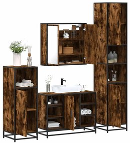 Set Mobili Da Bagno 4 Pz Rovere Fumo İn Legno Multistrato /