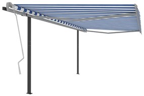 Tenda da Sole Retrattile Automatica con Pali 4x3 m Blu e Bianca
