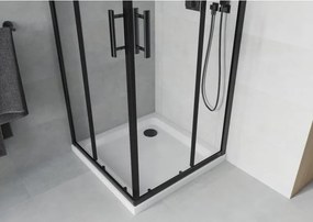 Mexen Rio cabina doccia quadrata 90 x 90 cm, trasparente, nera + piatto Flat, bianco - 860-090-090-70-00-4010B