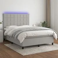 Letto a Molle Materasso e LED Grigio Chiaro 140x200 cm Tessuto 3134877