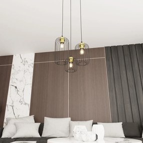 Sospensione Minimal Industrial Minerva 3 Luci Tonda Nera E Oro