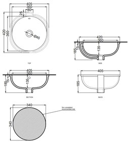 Cielo Enjoy Lavabo 42x40 Sottopiano tondo Senza Foro Con Troppopieno Basalto