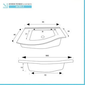 Mobile bagno sospeso curvo 90 verde con lavabo e specchio cm Minori