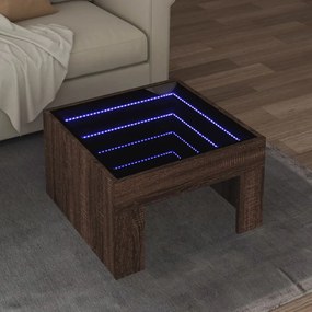 Tavolino da salotto con led infinity rovere marrone 50x50x30 cm