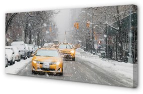 Quadro su tela Auto invernali Snow City 100x50 cm