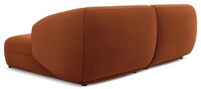 Divano angolare arancione (con penisola a destra) con rivestimento in velluto Moana – Makamii