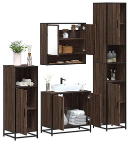 Set Mobili Da Bagno 4 Pz Rovere Marrone İn Legno Multistrato /