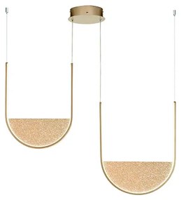 Lampada a sospensione LOTUS 2 Luci LED con inserto in vetro granigliato 90 cm ORO