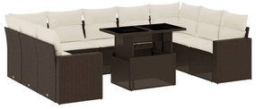 Set divani da giardino 10pz con cuscini in polyrattan marrone