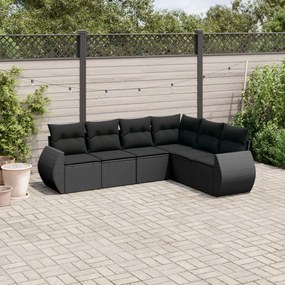 Set divano da giardino 6 pz con cuscini nero in polyrattan