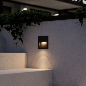 Lucande applique a LED da incasso Loya, 11,5x11,5 cm, grigio, IP54 Loya, Nero, Alluminio, Moderno, Applique da esterni