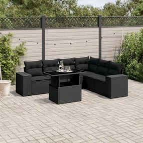 Set divani da giardino con cuscini 7pz nero polyrattan