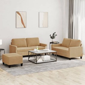Set Di Divani 3 Pz Con Cuscini Marrone İn Velluto /