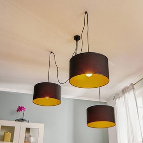 EMIBIG LIGHTING Lampada a sospensione Roto 3 in nero, paralumi interni dorati
