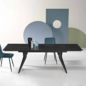 Tavolo allungabile 240 cm THOR con base metallo e piano effetto Marmo Nero