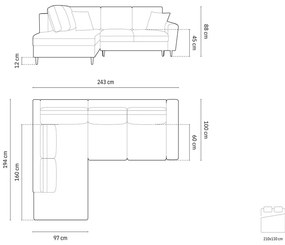 Divano angolare blu allungabile e con contenitore (con penisola a sinistra/a L) con rivestimento in velluto Kyoto – Cosmopolitan Design