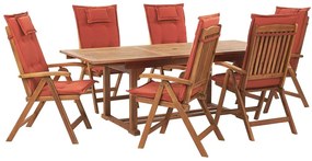 Set tavolo e 6 sedie in legno di acacia con cuscini terracotta JAVA Beliani